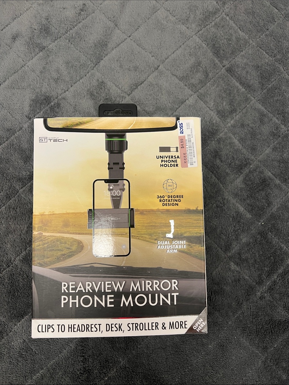 Rearview Mirror Phone Mount Holder - Black